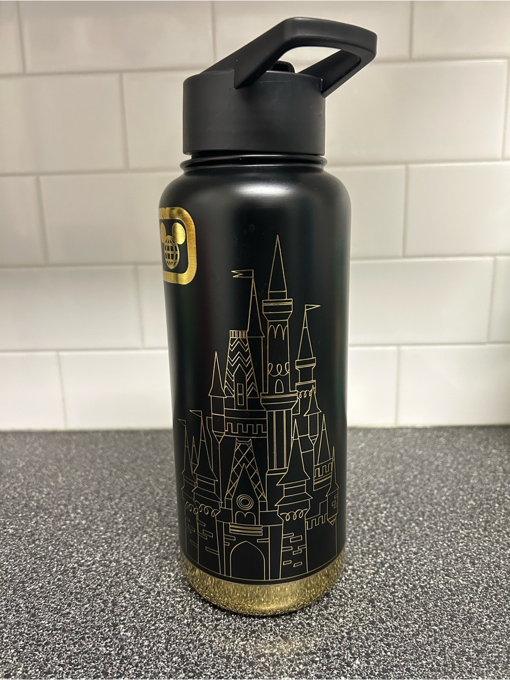 Disney Black and Gold Castle Stainless Water Bottle